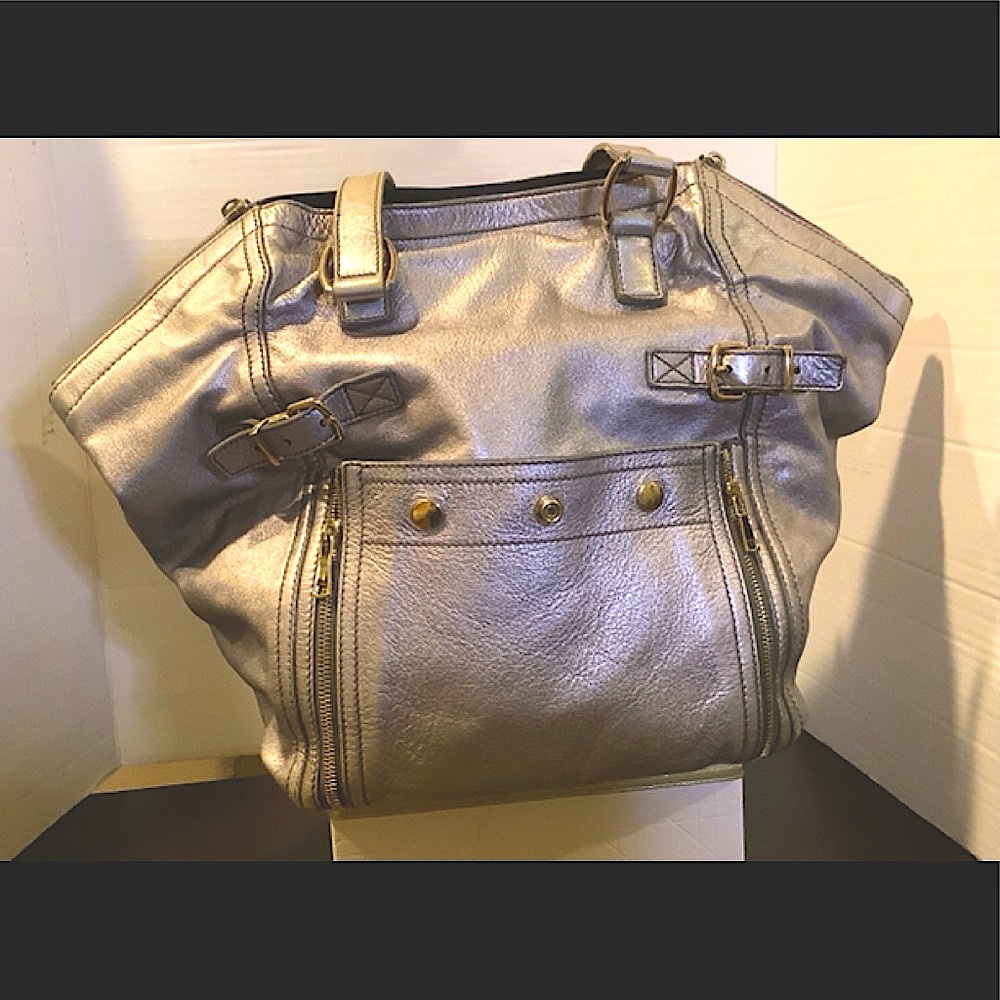 Yves Saint Laurent Downtown Silver Large Bag Tote